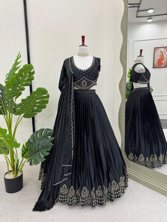 Buy Black Color Wedding Special Silk Lehenga Choli