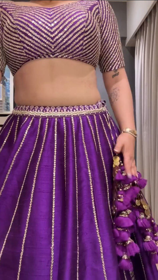 Wedding Wear Purple Color Heavy Chinon Silk Lehenga Choli