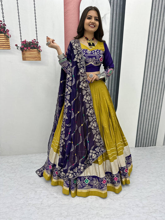 Traditional Wear Navratri Special Mehndi Green Lehenga Cholli