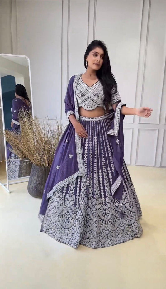Elegant Semi-Stitched Lehenga Set in Faux Georgette with Intricate Sequins Work