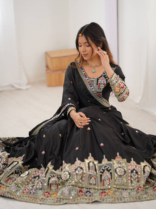 Most Attractive Black Color Embroidery Sequin Work Lehenga Choli