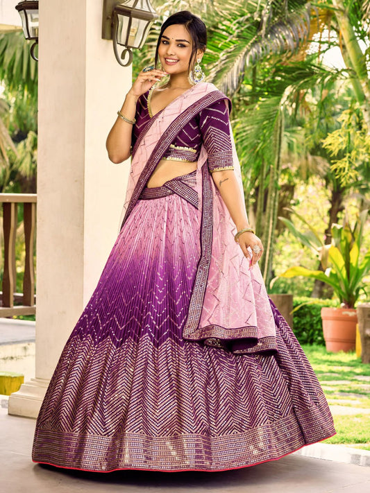 Wedding Special Multi Color Chinnon Embroidery Sequin Lehenga Choli